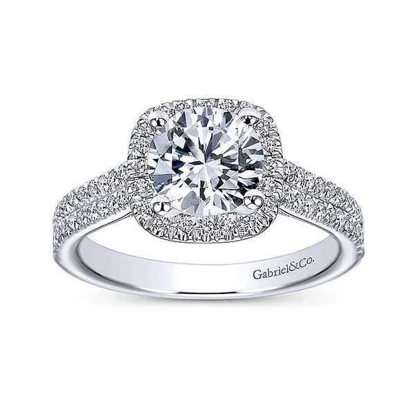 18K White Gold Cushion Halo Round Diamond Engagement Ring thumb image 5