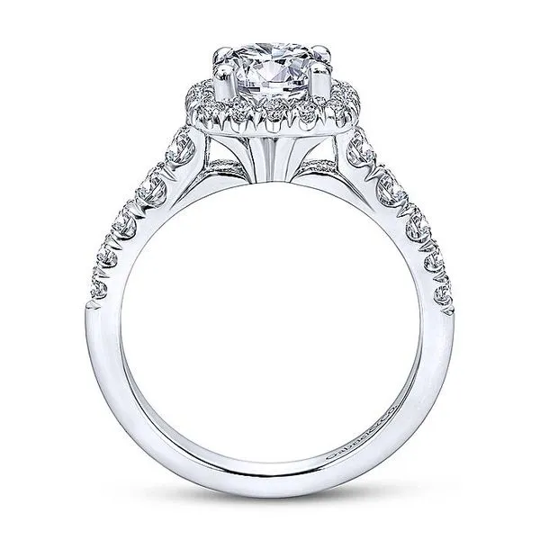 14K White Gold Cushion Halo Round Diamond Engagement Ring thumb image 2