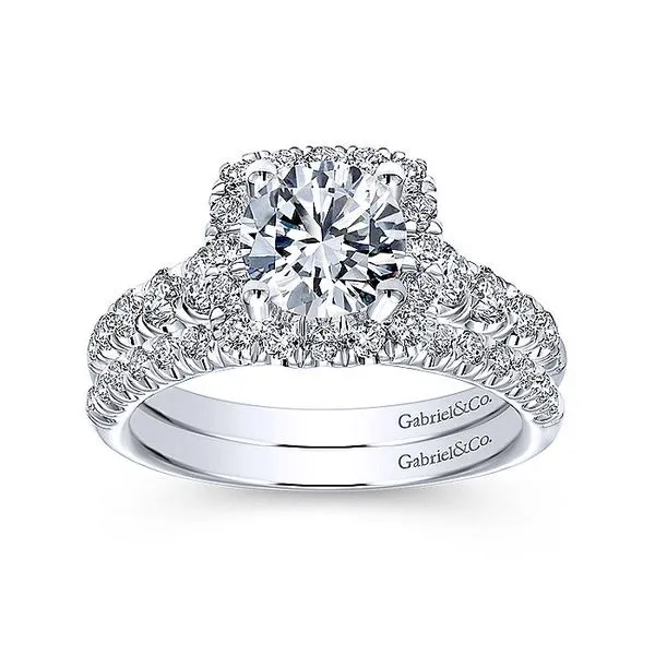 14K White Gold Cushion Halo Round Diamond Engagement Ring thumb image 4