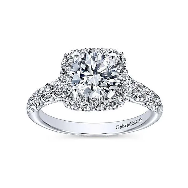 14K White Gold Cushion Halo Round Diamond Engagement Ring thumb image 5