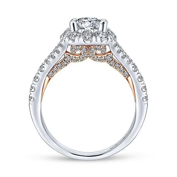 14K White-Rose Gold Round Halo Diamond Engagement Ring thumb image 2