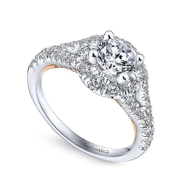 14K White-Rose Gold Round Halo Diamond Engagement Ring thumb image 3