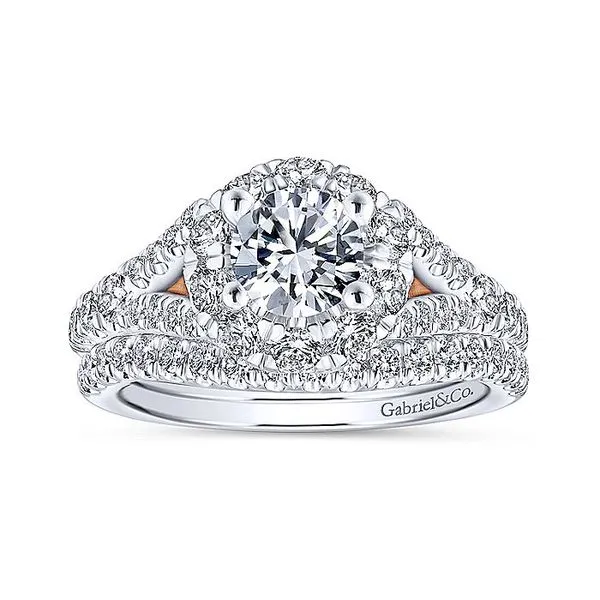 14K White-Rose Gold Round Halo Diamond Engagement Ring thumb image 4