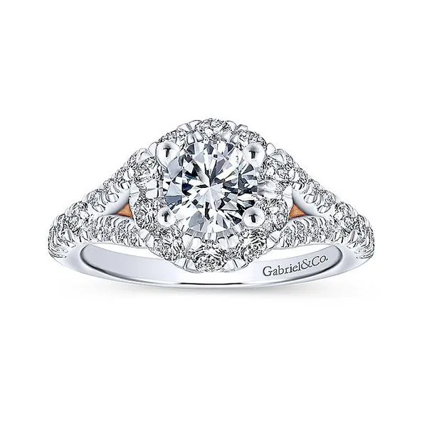 14K White-Rose Gold Round Halo Diamond Engagement Ring thumb image 5