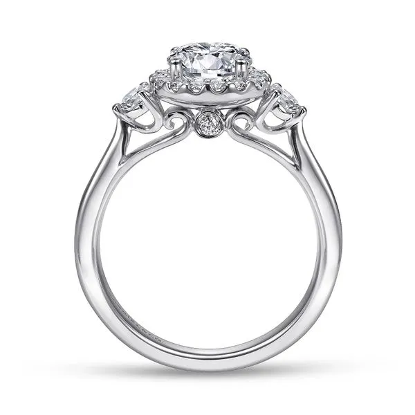 Customizable | Three Stone Halo Engagement Ring thumb image 2