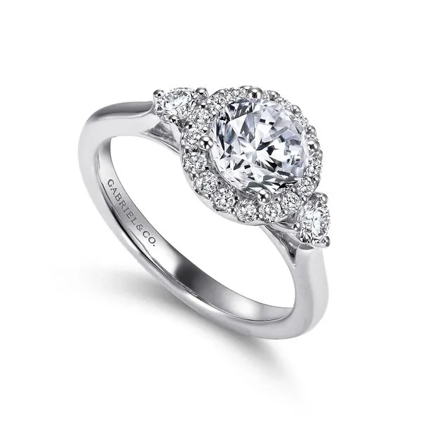 Customizable | Three Stone Halo Engagement Ring thumb image 3