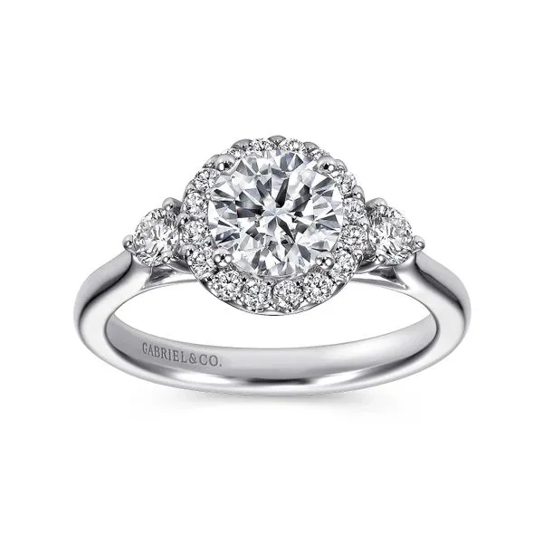 Customizable | Three Stone Halo Engagement Ring thumb image 4