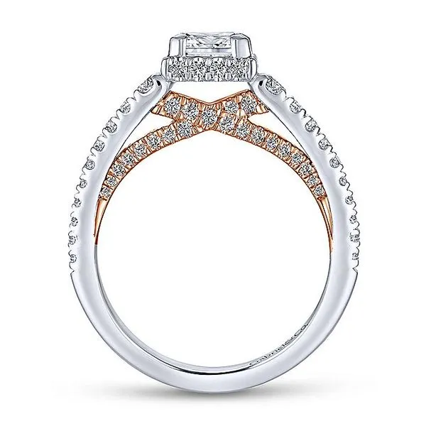 14K White-Rose Gold Princess Cut Diamond Engagement Ring thumb image 2