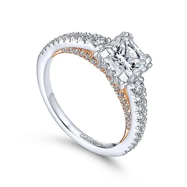 14K White-Rose Gold Princess Cut Diamond Engagement Ring thumb image 3
