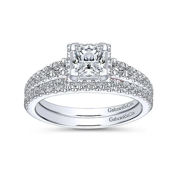 14K White-Rose Gold Princess Cut Diamond Engagement Ring thumb image 4