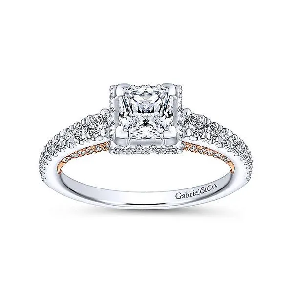 14K White-Rose Gold Princess Cut Diamond Engagement Ring thumb image 5