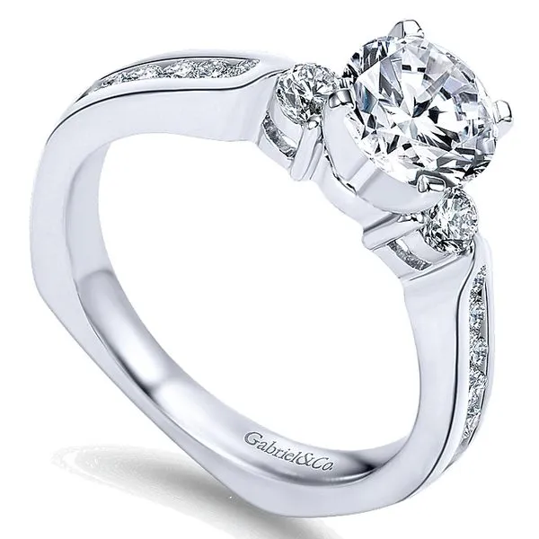 14k White Gold Round 3 Stones Engagement Ring thumb image 3