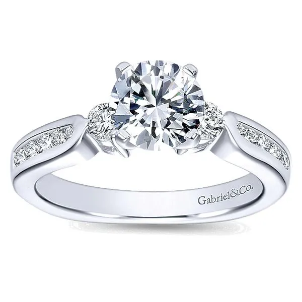 14k White Gold Round 3 Stones Engagement Ring thumb image 5