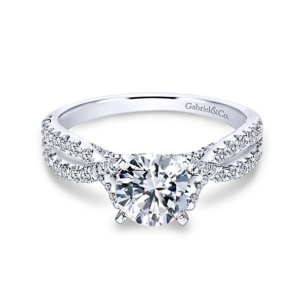 14k White Gold Diamond Pave Criss Cross Engagement Ring