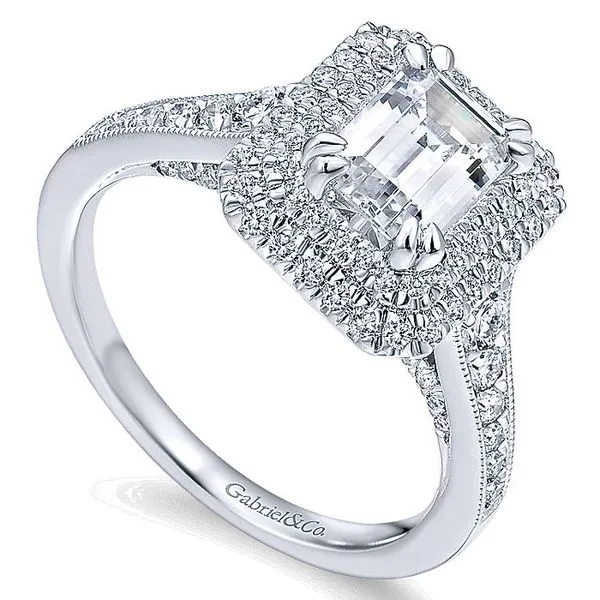 14K White Gold Emerald Cut Diamond Engagement Ring thumb image 3