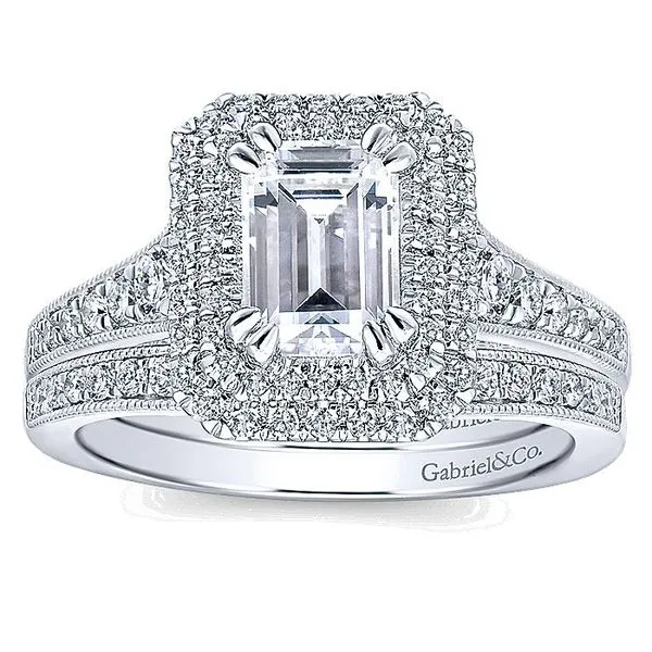 14K White Gold Emerald Cut Diamond Engagement Ring thumb image 4