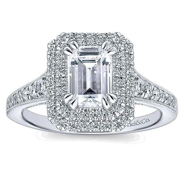 14K White Gold Emerald Cut Diamond Engagement Ring thumb image 5