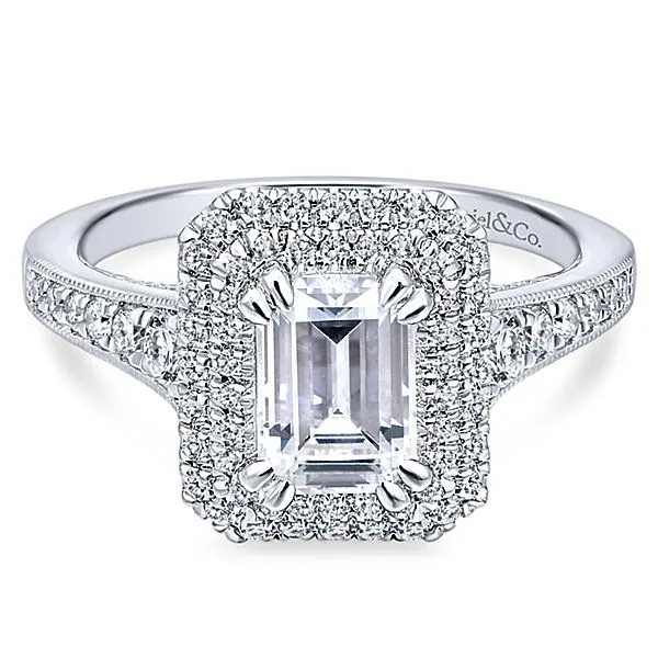 14K White Gold Emerald Cut Diamond Engagement Ring thumb image 1