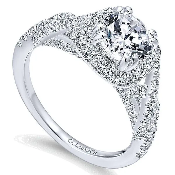 14K White Gold Round Halo Diamond Engagement Ring thumb image 3