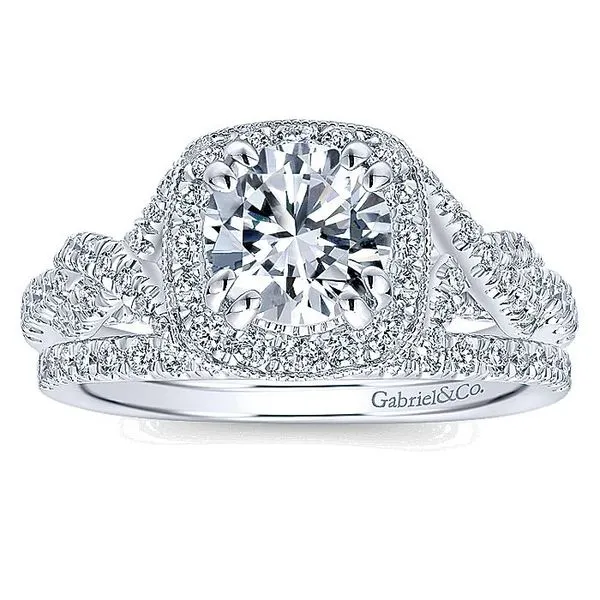 14K White Gold Round Halo Diamond Engagement Ring thumb image 4