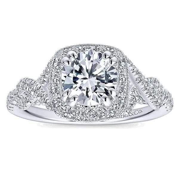14K White Gold Round Halo Diamond Engagement Ring thumb image 5