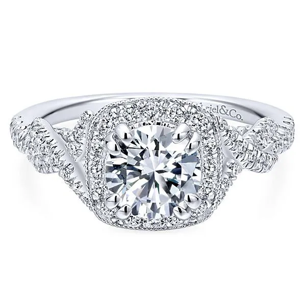 14K White Gold Round Halo Diamond Engagement Ring thumb image 1