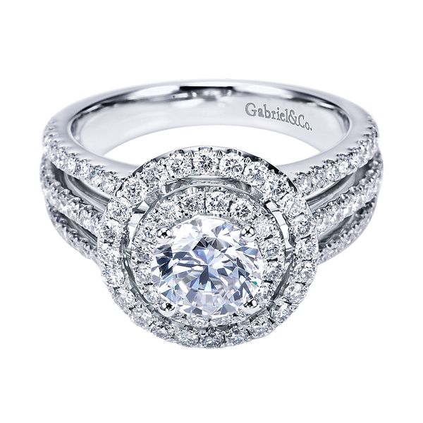14K White Gold Round Double Halo Diamond Engagement Ring David Douglas Diamonds & Jewelry Marietta, GA
