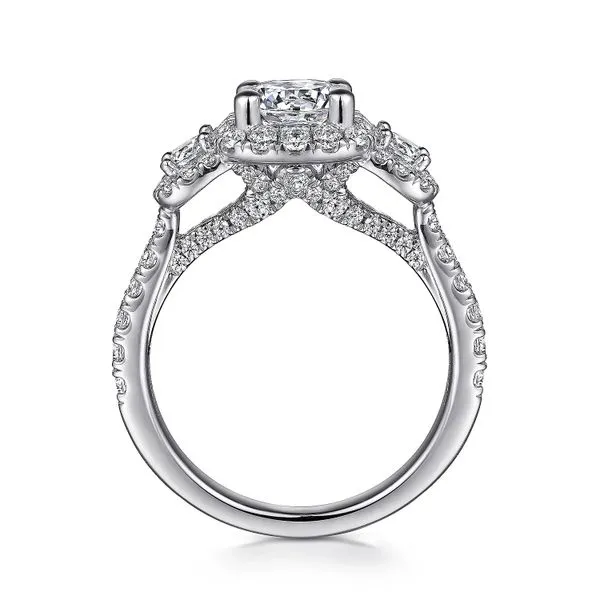 Customizable | Three Stone Halo Engagement Ring thumb image 2