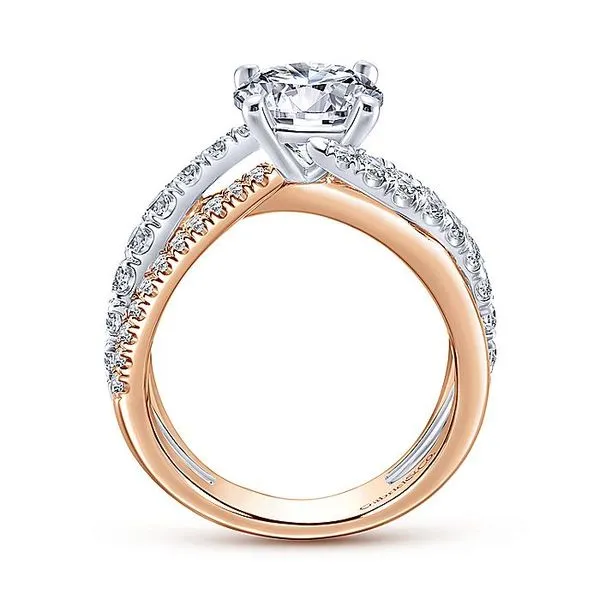 14k White-Rose Gold Round Free Form Diamond Engagement Ring thumb image 2