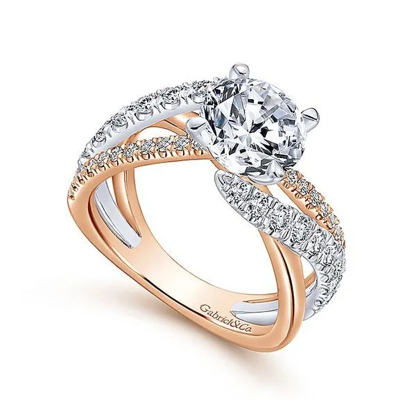 14k White-Rose Gold Round Free Form Diamond Engagement Ring thumb image 3