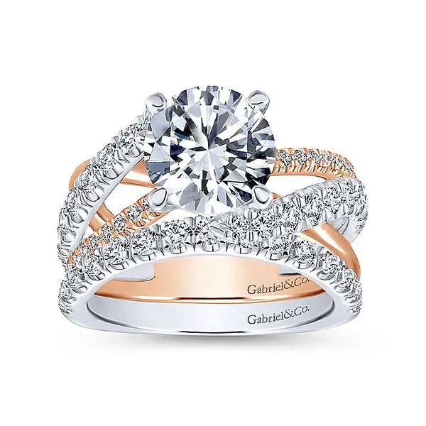 14k White-Rose Gold Round Free Form Diamond Engagement Ring thumb image 4
