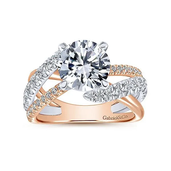 14k White-Rose Gold Round Free Form Diamond Engagement Ring thumb image 5