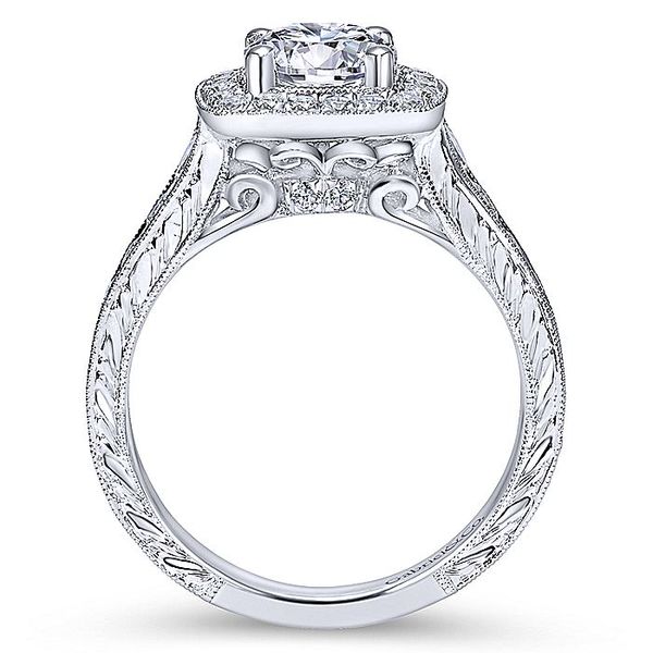 Vintage 14K White Gold Cushion Halo Round Diamond Engagement Ring Image 2 David Douglas Diamonds & Jewelry Marietta, GA