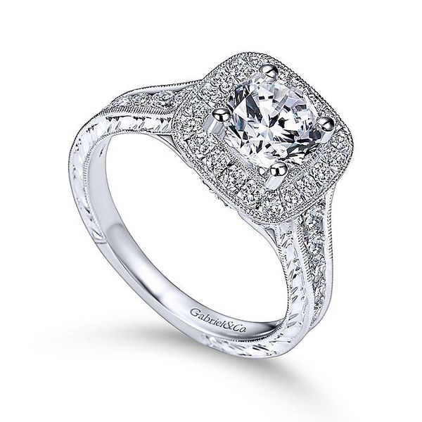 Vintage 14K White Gold Cushion Halo Round Diamond Engagement Ring Image 3 David Douglas Diamonds & Jewelry Marietta, GA