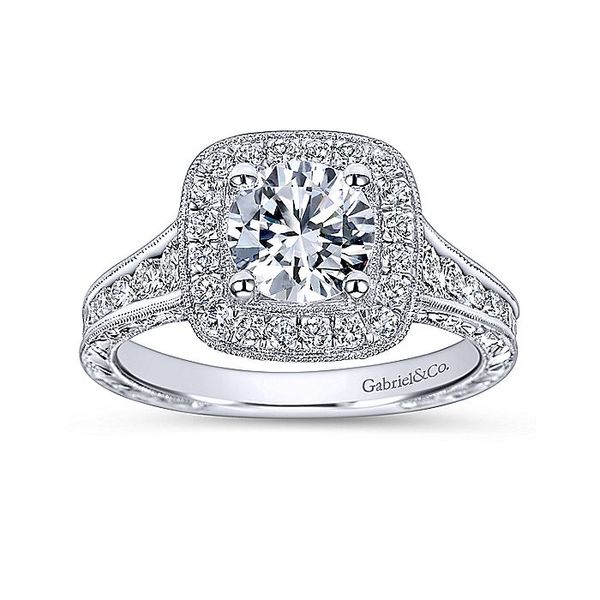 Vintage 14K White Gold Cushion Halo Round Diamond Engagement Ring Image 5 David Douglas Diamonds & Jewelry Marietta, GA