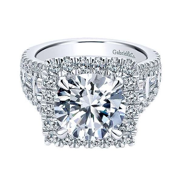 14K White Gold Round Halo Diamond Engagement Ring