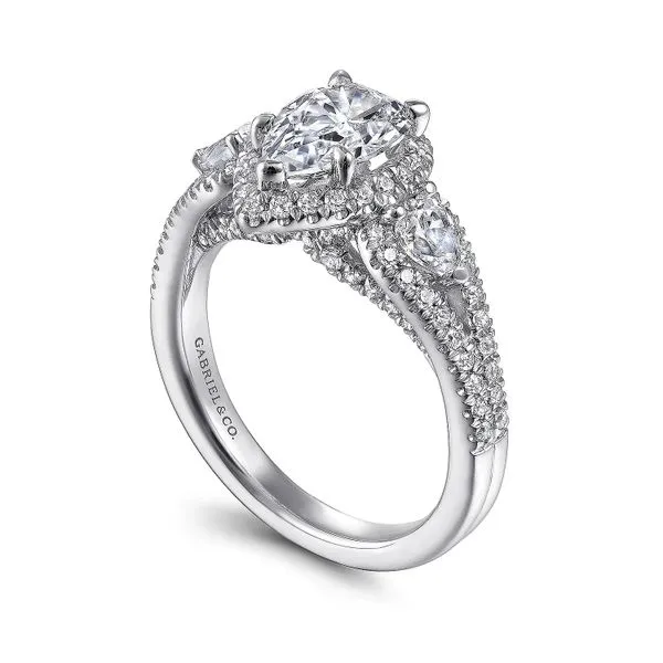 Customizable | Three Stone Halo Engagement Ring