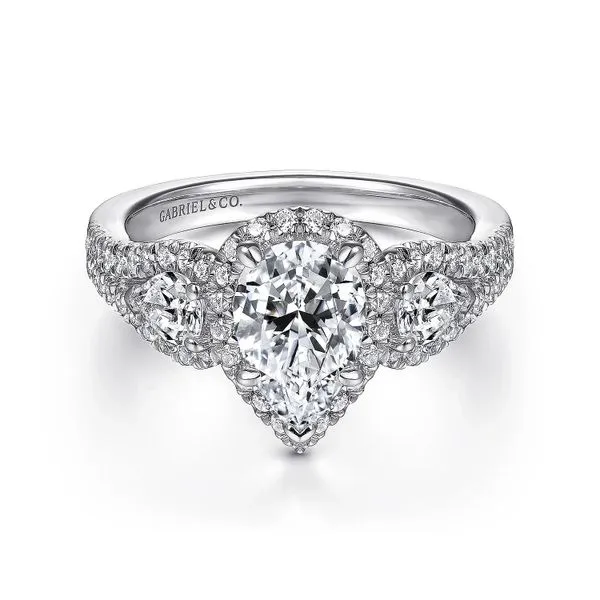 Customizable | Three Stone Halo Engagement Ring