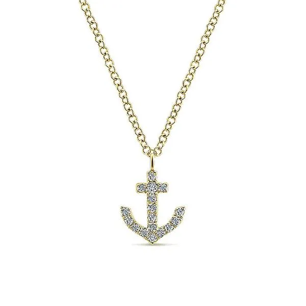 Gabriel & Co Yellow Gold Diamond Anchor Pendant Necklace ...