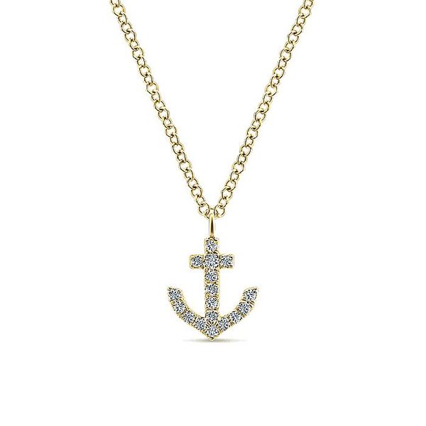 Gabriel & Co Yellow Gold Diamond Anchor Pendant Necklace ...