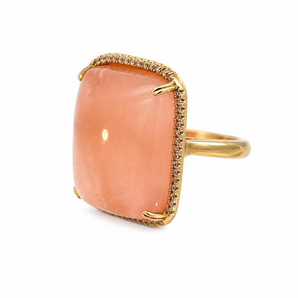 Natural Rose Quartz & Diamond Ring in 14K Yellow Gold DeAngelis Jewelers Germantown, TN