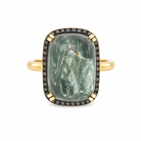 Seraphinite & Black Diamond Ring in 14K Yellow Gold DeAngelis Jewelers Germantown, TN