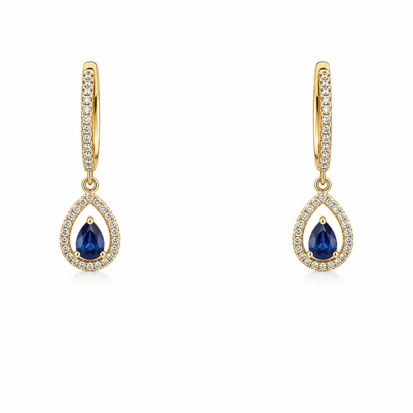 Blue Sapphire& Diamond Teardrop Earrings in 14K Gold DeAngelis Jewelers Germantown, TN