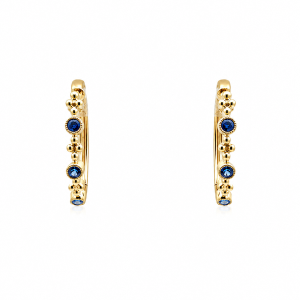 Blue sapphire Bead Hoop Earrings in 14K Yellow Gold DeAngelis Jewelers Germantown, TN