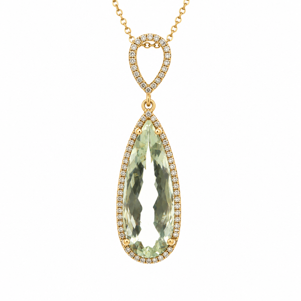 Green Amethyst & Diamond Teardrop Pendant in 14K Gold DeAngelis Jewelers Germantown, TN