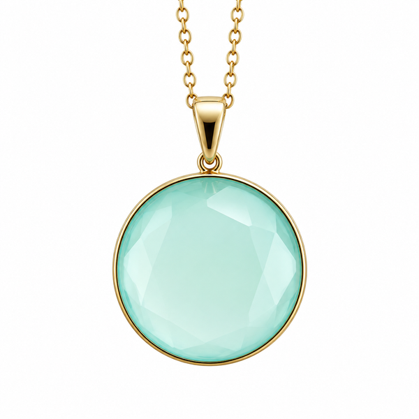 Aqua Chalcedony Round Pendant in 14K Yellow Gold DeAngelis Jewelers Germantown, TN