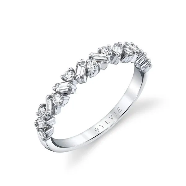 Slanted Baguette and Round Diamond Wedding Band D'Errico Jewelry Scarsdale, NY