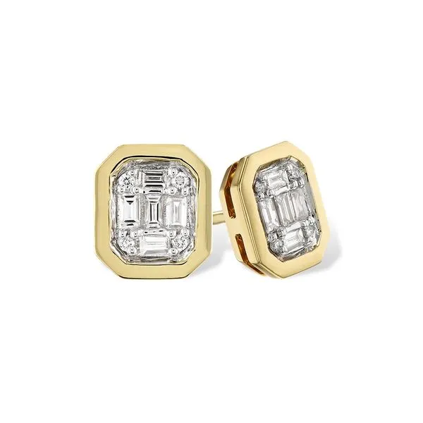 14K Yellow Gold Bezel Set Baguette And Diamond Earrings D'Errico Jewelry Scarsdale, NY