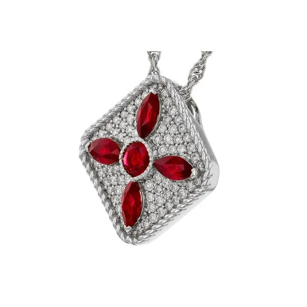 14K White Gold Ruby and Diamond Pendant Image 2 D'Errico Jewelry Scarsdale, NY