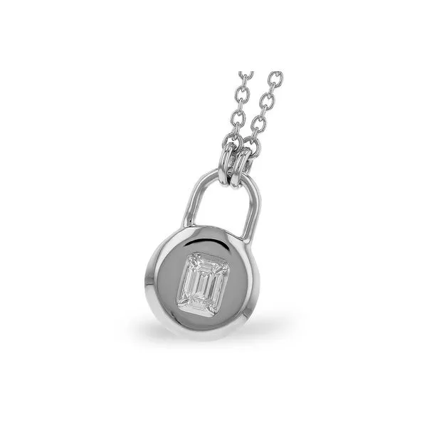 14K White Gold Diamond Necklace With 1 Emerald Cut Diamond Stone D'Errico Jewelry Scarsdale, NY